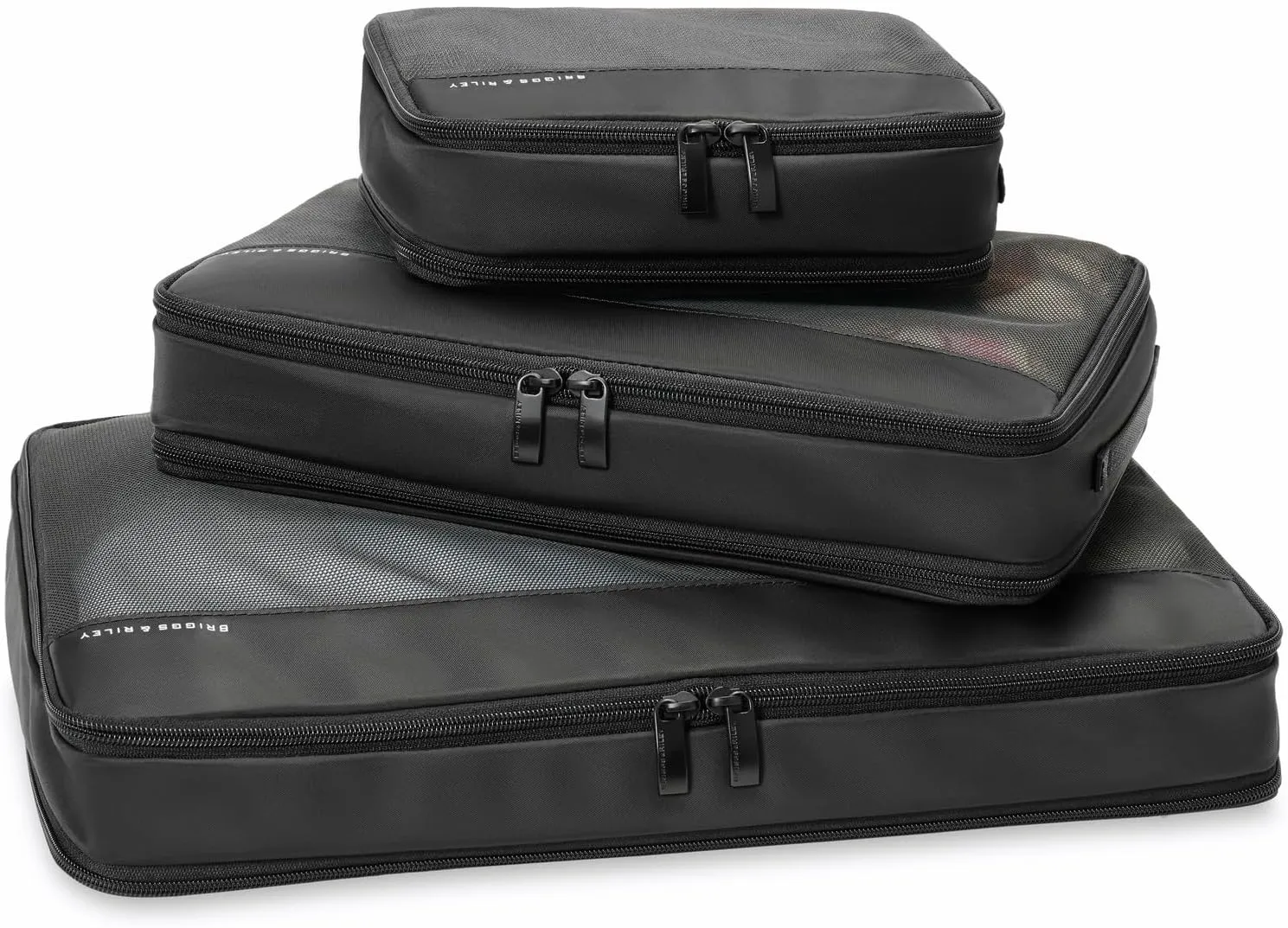 Briggs & Riley Compression Packing Cube Set for Women & Men - Bag Organizer for Checked Suitcase & Luggage, Pack Accessories for Vacation - 3-Piece, Black