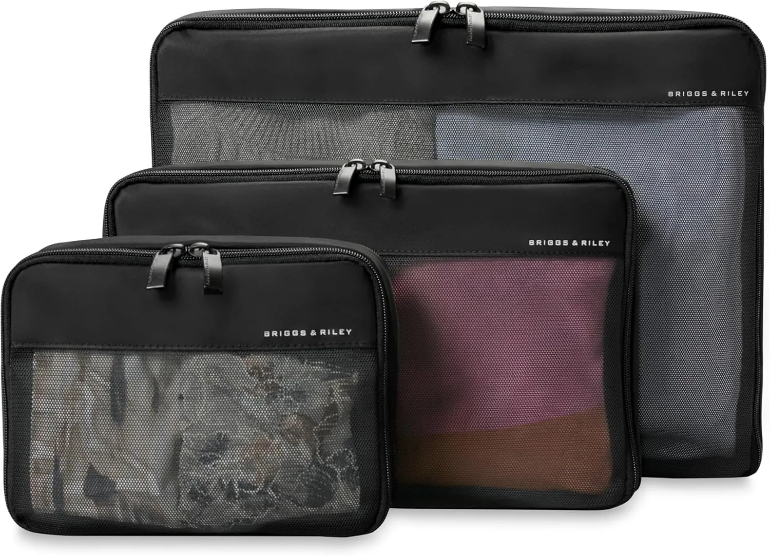 Briggs & Riley Compression Packing Cube Set for Women & Men - Bag Organizer for Checked Suitcase & Luggage, Pack Accessories for Vacation - 3-Piece, Black