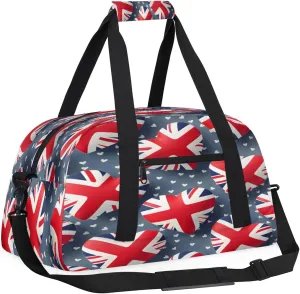 British Flag United Kingdom UK London Kids Overnighter Duffel Bags for Boys, Carry-On Size Sports Gym Bag with Front Zipper Pocket for School Practice or Overnight Travel Weekender Sleepover Tote Bag