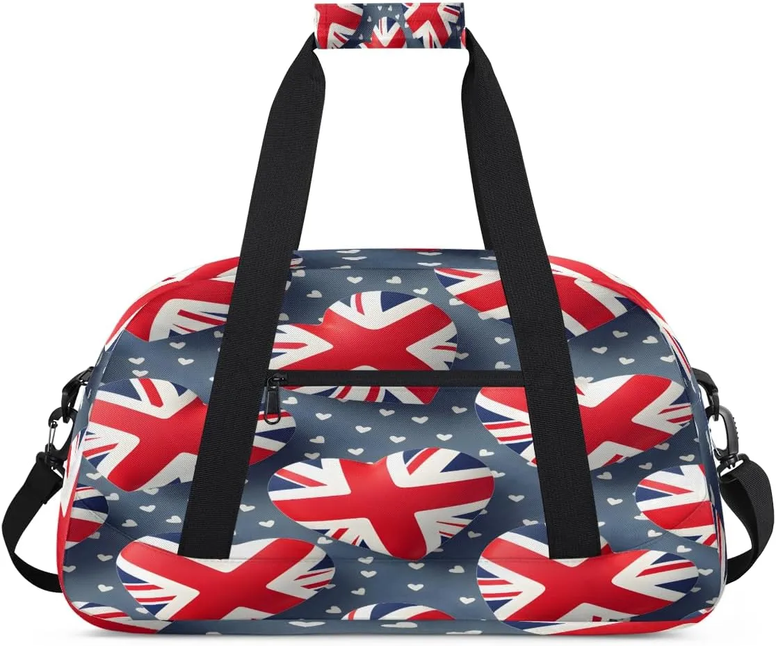 British Flag United Kingdom UK London Kids Overnighter Duffel Bags for Boys, Carry-On Size Sports Gym Bag with Front Zipper Pocket for School Practice or Overnight Travel Weekender Sleepover Tote Bag