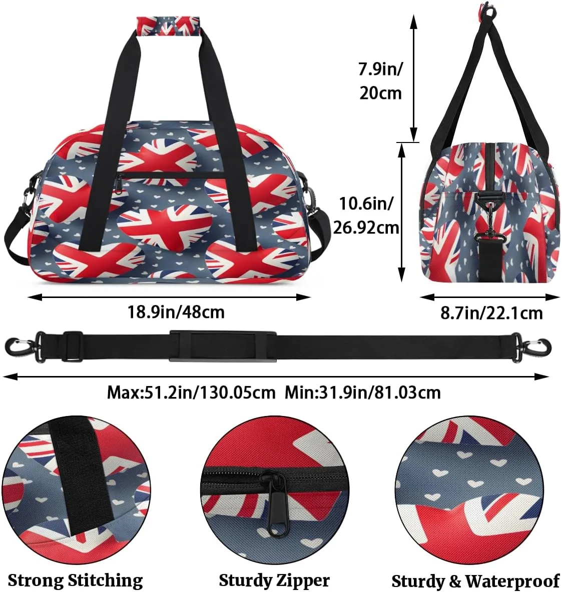 British Flag United Kingdom UK London Kids Overnighter Duffel Bags for Boys, Carry-On Size Sports Gym Bag with Front Zipper Pocket for School Practice or Overnight Travel Weekender Sleepover Tote Bag