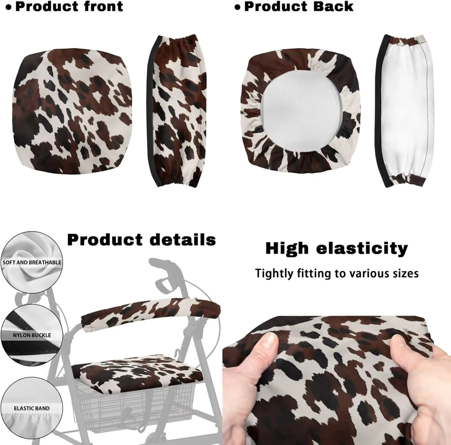 Brown Cow 3Pcs Rollator Walker Basket Under Seat Bag Rollator Rolling Walker Covers for Elder Cute Walker Basket and Covers Decorations for Seniors Travel
