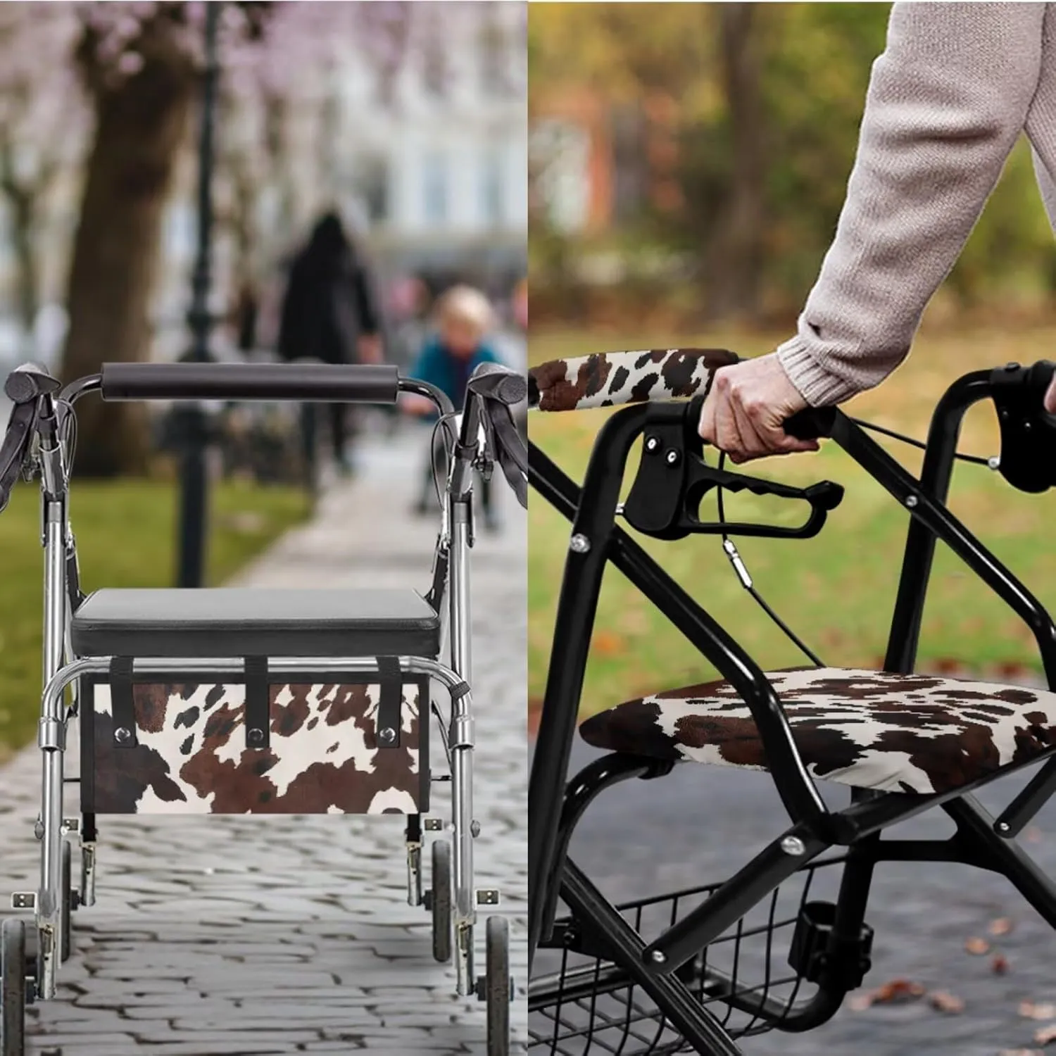 Brown Cow 3Pcs Rollator Walker Basket Under Seat Bag Rollator Rolling Walker Covers for Elder Cute Walker Basket and Covers Decorations for Seniors Travel
