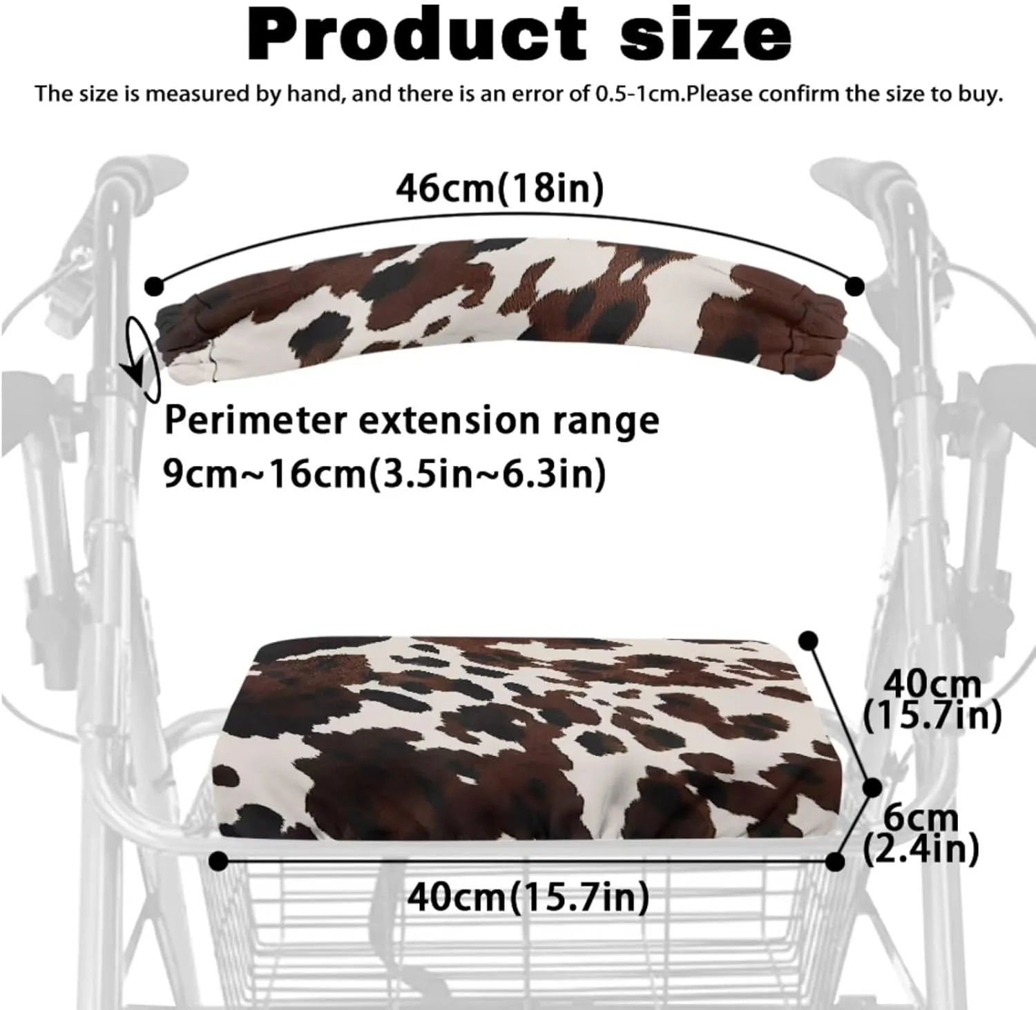 Brown Cow 3Pcs Rollator Walker Basket Under Seat Bag Rollator Rolling Walker Covers for Elder Cute Walker Basket and Covers Decorations for Seniors Travel