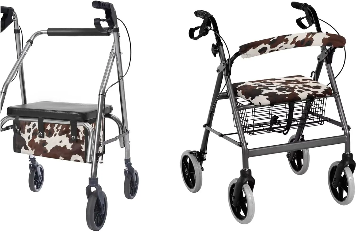 Brown Cow 3Pcs Rollator Walker Basket Under Seat Bag Rollator Rolling Walker Covers for Elder Cute Walker Basket and Covers Decorations for Seniors Travel