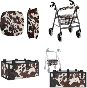 Brown Cow 3Pcs Rollator Walker Basket Under Seat Bag Rollator Rolling Walker Covers for Elder Cute Walker Basket and Covers Decorations for Seniors Travel