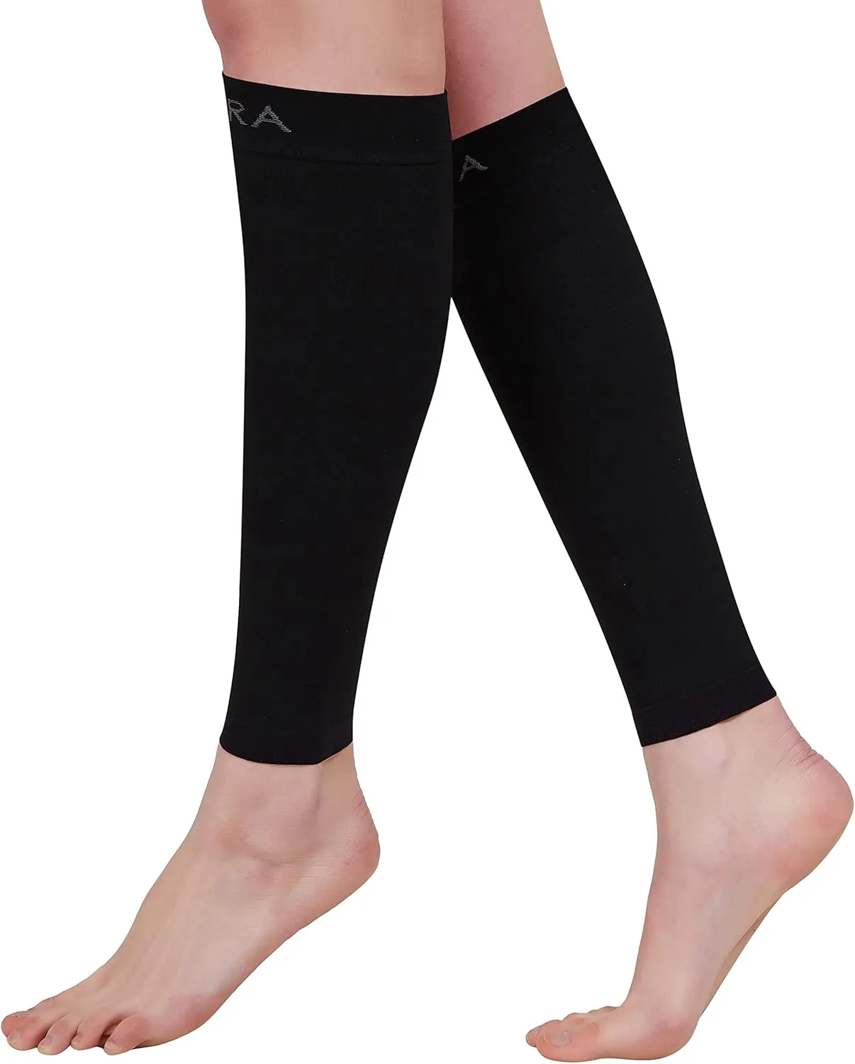 BSERA Calf Compression Sleeve Women, 2 Pairs 15-20mmHg Calf Support Footless Compression Socks Stockings for Shin Splints, Varicose Veins, Recovery (Black, Small)