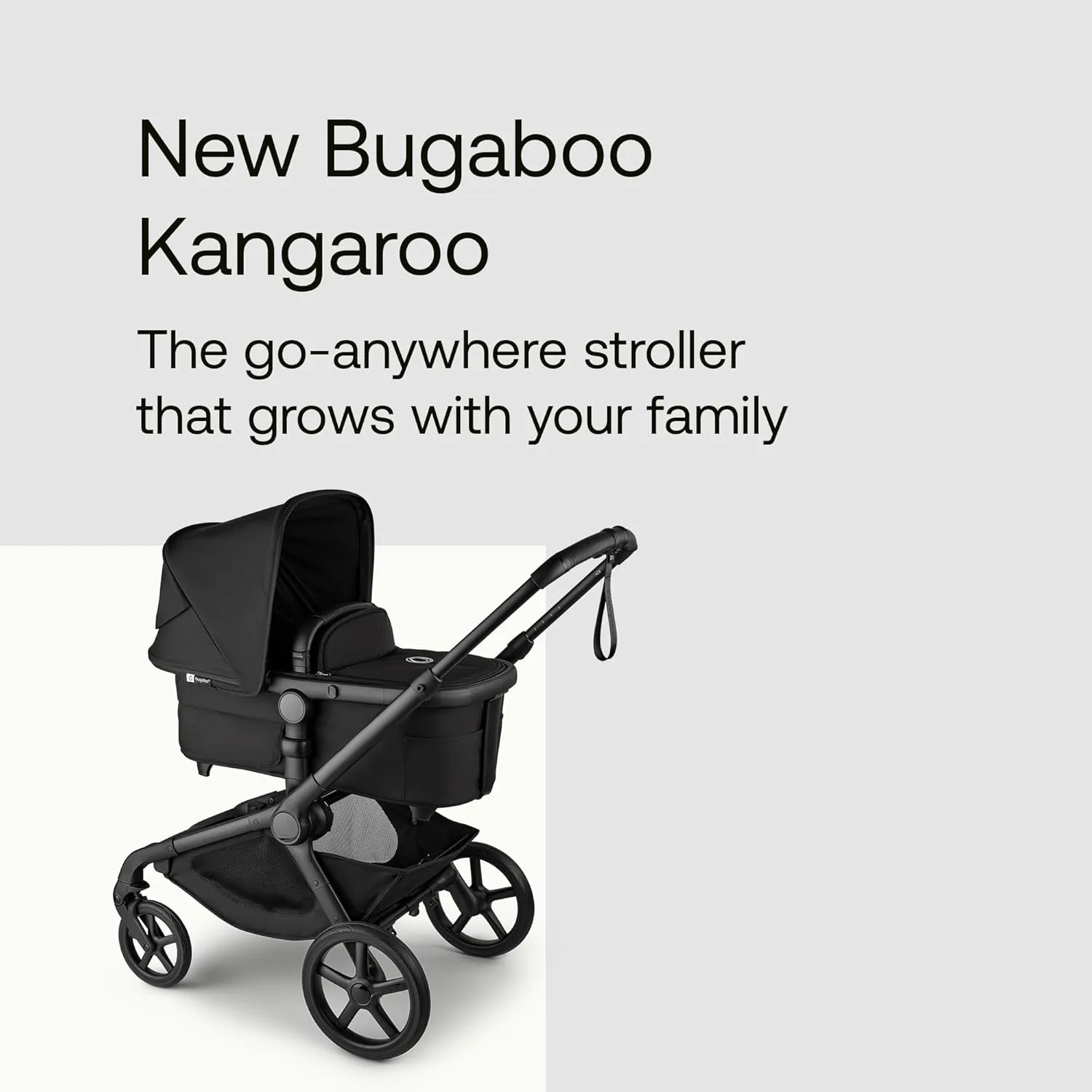Bugaboo Kangaroo All-Terrain Single-to-Double Tandem Stroller for Infant and Toddler, for Up to Three Kids, XL Wheels, One-Hand Operation, Large Bassinet, XL Underseat Storage, Black/Midnight Black