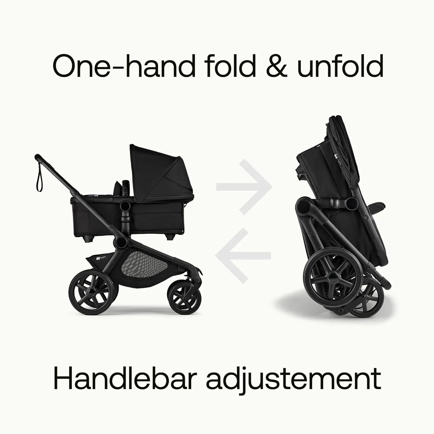 Bugaboo Kangaroo All-Terrain Single-to-Double Tandem Stroller for Infant and Toddler, for Up to Three Kids, XL Wheels, One-Hand Operation, Large Bassinet, XL Underseat Storage, Black/Midnight Black