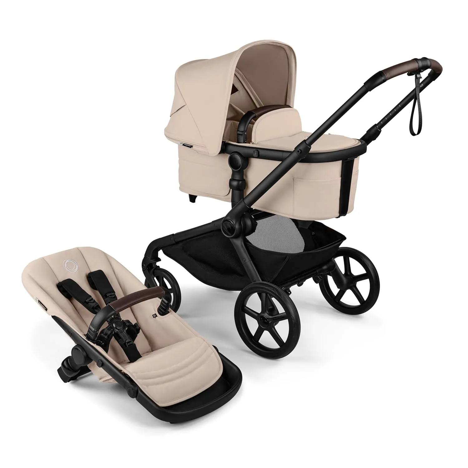 Bugaboo Kangaroo All-Terrain Single-to-Double Tandem Stroller for Infant and Toddler, for Up to Three Kids, XL Wheels, One-Hand Operation, Large Bassinet, XL Underseat Storage (Desert Taupe)