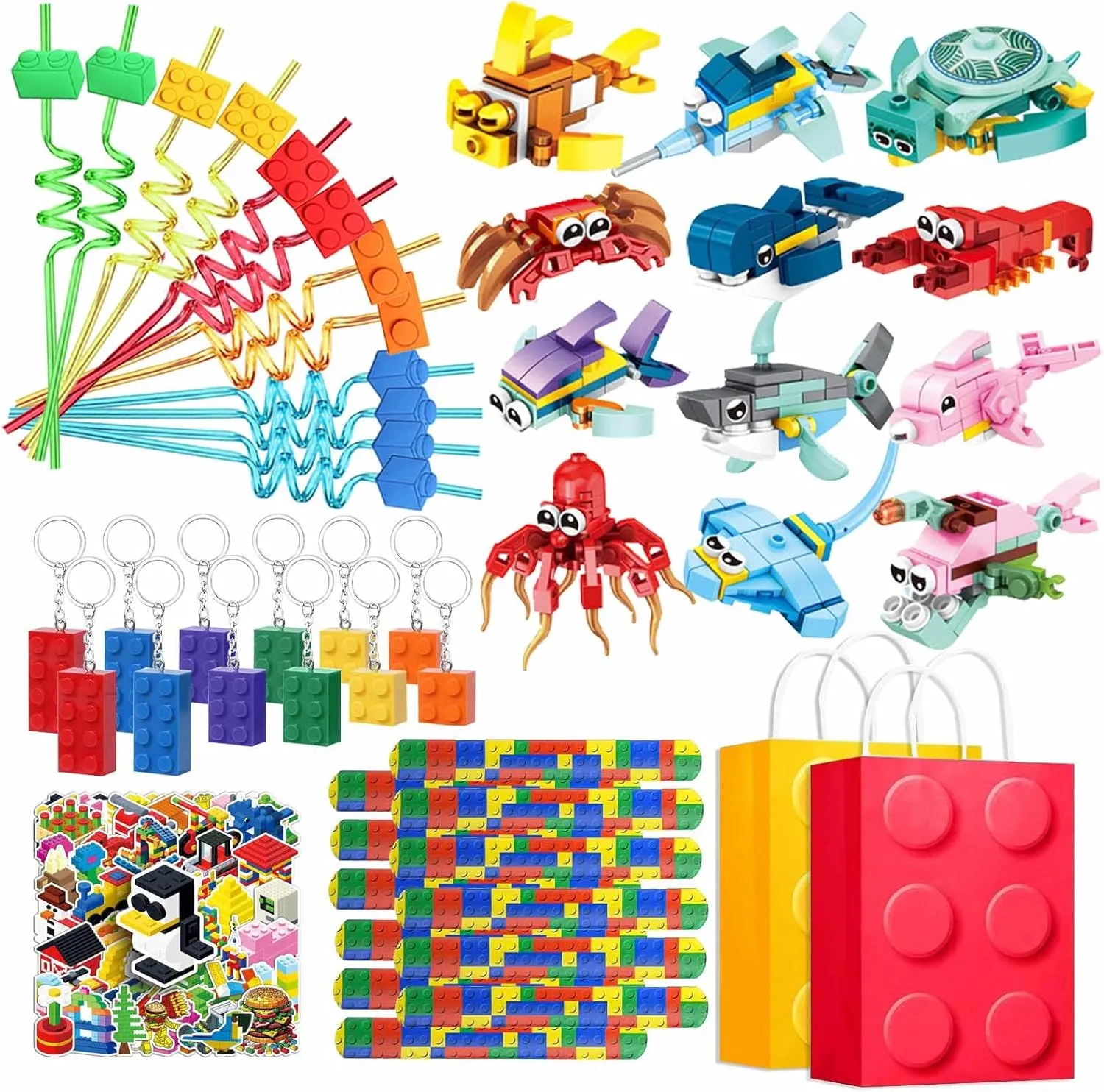 Building Blocks Party Favors, 111 Pcs Animals Building Block Toy, Building Block Party Supplies, Classroom Prizes Building Set, Goodie Bag Stuffers, Christmas, New Year, Valentine's Day, Easter Gift