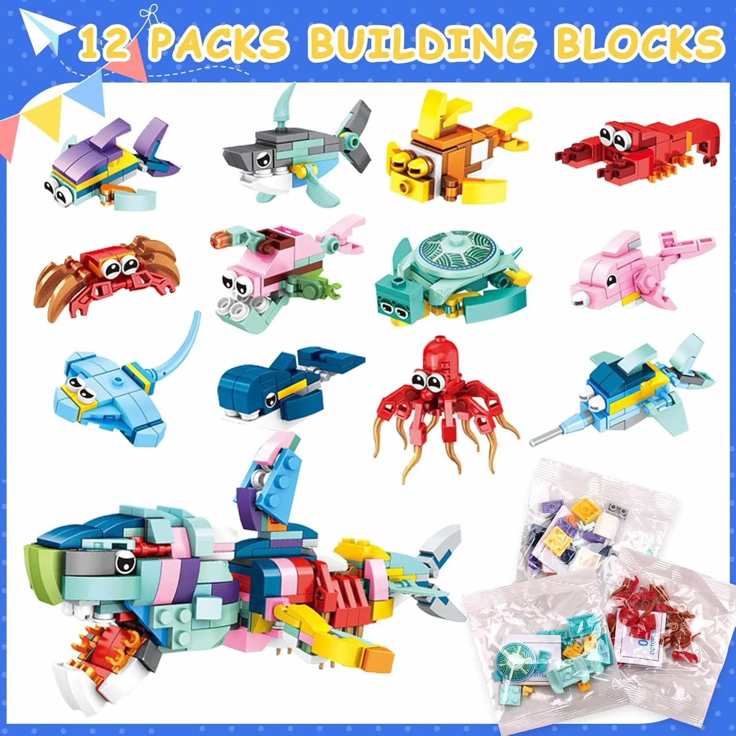 Building Blocks Party Favors, 111 Pcs Animals Building Block Toy, Building Block Party Supplies, Classroom Prizes Building Set, Goodie Bag Stuffers, Christmas, New Year, Valentine's Day, Easter Gift