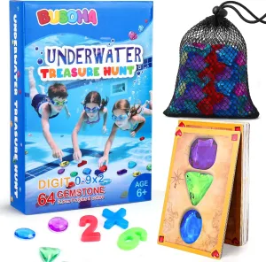 BUSOHA Diving Pool Hunt Gem Toys - 6 in 1 Underwater Seek and Find Gems Game Tic Tac Toe Board Games Kids Swiming Pool Toys with Mesh Bag Water Gifts for Boys Girls Age 6 7 8 9 10 11 12