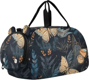 Butterflies and Moons Duffle Bag for Girl, Sports Duffle Gym Bags with Shoe Compartment, Personalized Overnight Bag Travel Weekender for Kids