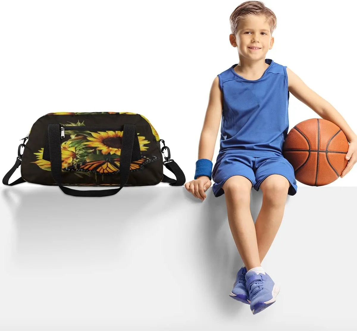Butterfly Sunflower Kids Duffel Bag for Girls Boys Teens, Oil Painting Dance Bag Overnight Small Duffel Bag Carry On Weekend Sports Gym Travel Bag for School Practice Gymnastics Ballet