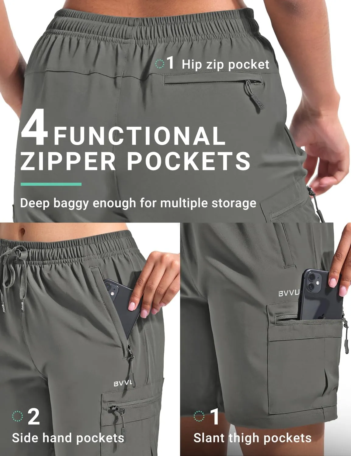 BVVU Women's Hiking Cargo Shorts Lightweight 7" Athletic Shorts for Women Quick Dry Casual Travel with Pockets