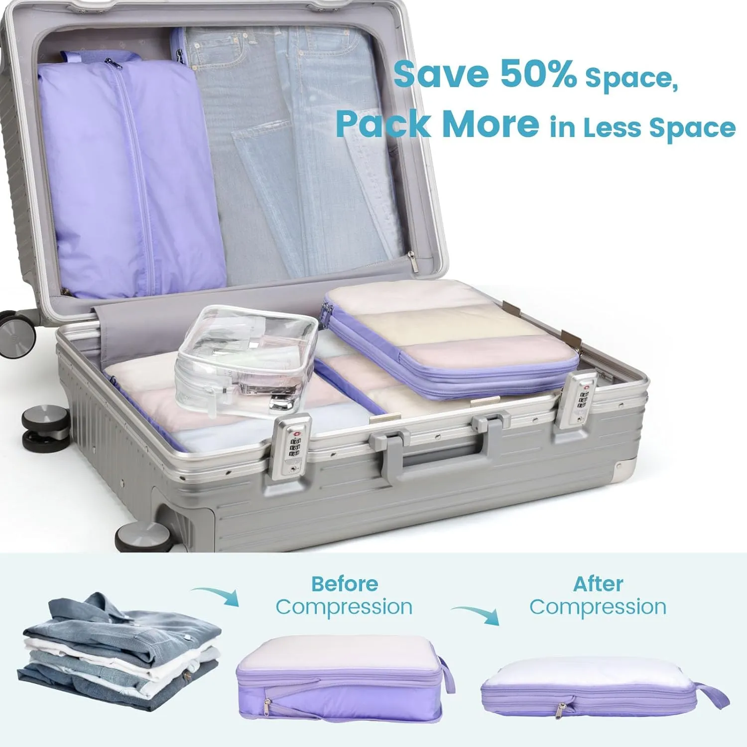 Cambond Mesh Compression Packing Cubes Travel - Space Saving Packing Cubes for Travel Women, Lightweight Compression Cubes for Travel Bags Luggage Packing Organizer for Suitcases