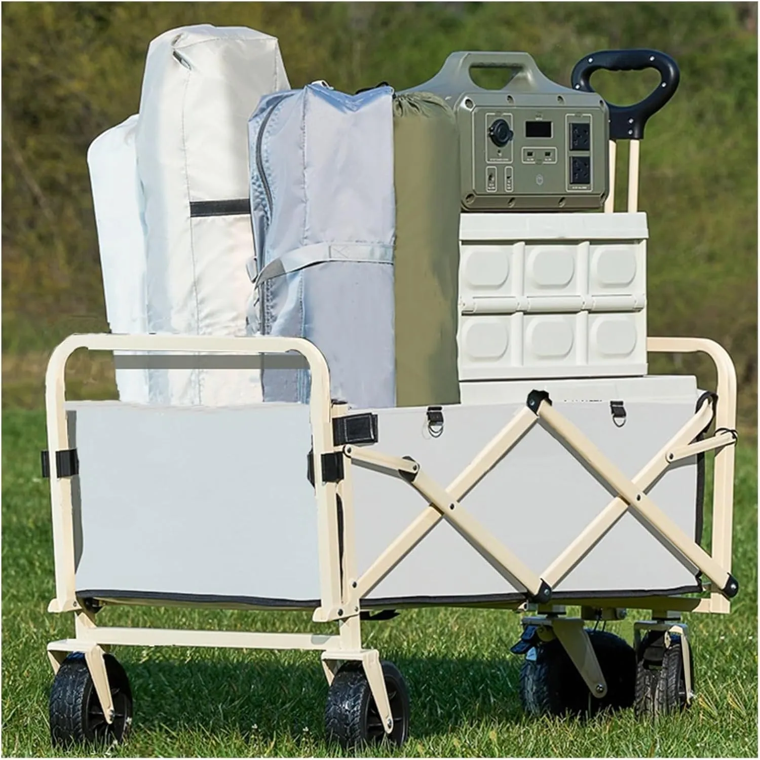 Camping Car Heavy Duty Large Capacity Camping Wagon Cart Picnic Trolley Collapsible Wheeled Folding Cart Outdoor Utility Shopping Multifunctional(Mini cart)