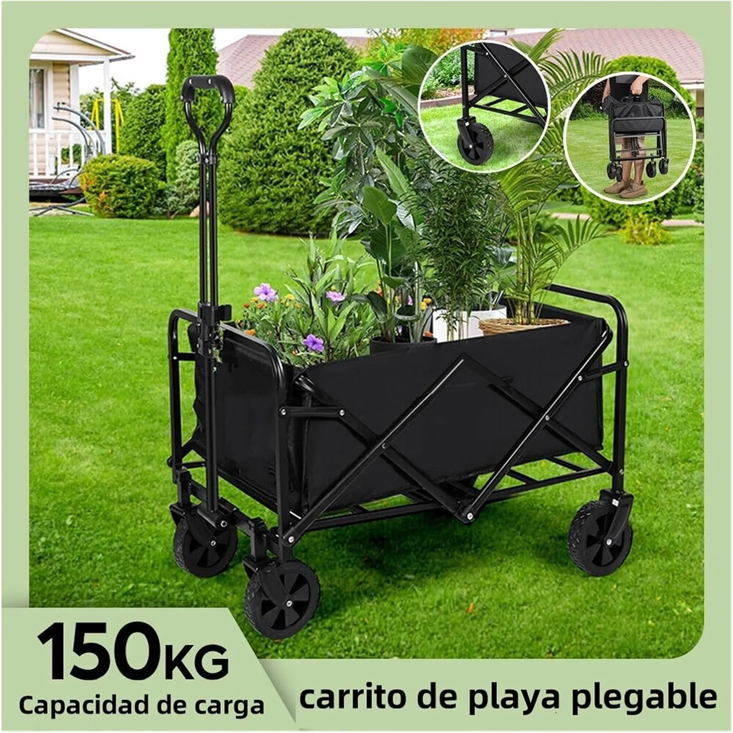 Camping Car Heavy Duty Large Capacity Camping Wagon Cart Picnic Trolley Collapsible Wheeled Folding Cart Outdoor Utility Shopping Multifunctional(Mini cart)