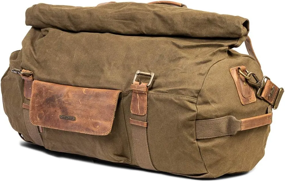 Canvas Duffel Bag for Unisex, Waterproof Travel Bag with Zippered Pockets, Weekender Overnight Bag for Travel, Sports & Gym- Olive