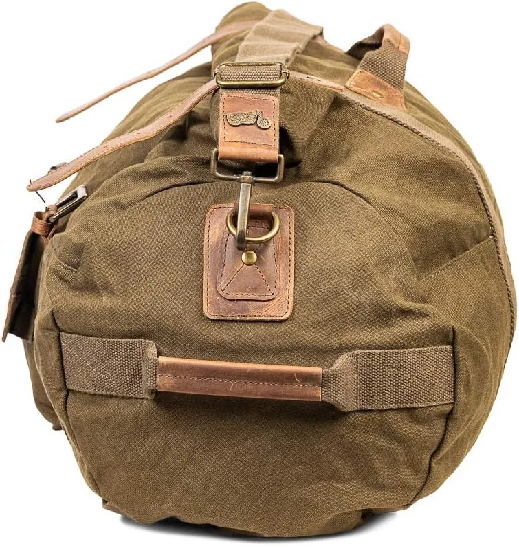 Canvas Duffel Bag for Unisex, Waterproof Travel Bag with Zippered Pockets, Weekender Overnight Bag for Travel, Sports & Gym- Olive