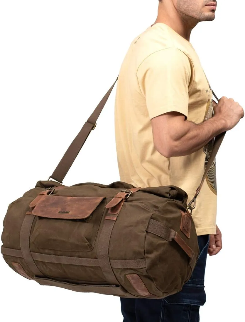 Canvas Duffel Bag for Unisex, Waterproof Travel Bag with Zippered Pockets, Weekender Overnight Bag for Travel, Sports & Gym- Olive