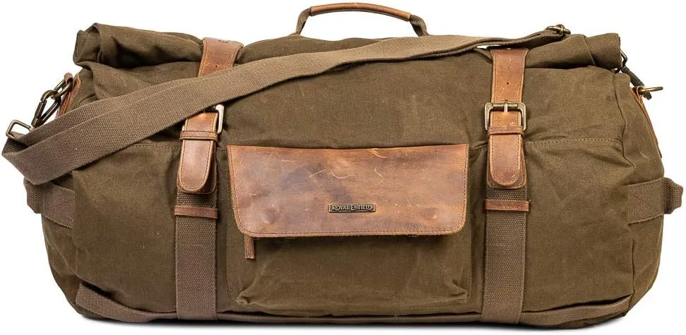 Canvas Duffel Bag for Unisex, Waterproof Travel Bag with Zippered Pockets, Weekender Overnight Bag for Travel, Sports & Gym- Olive