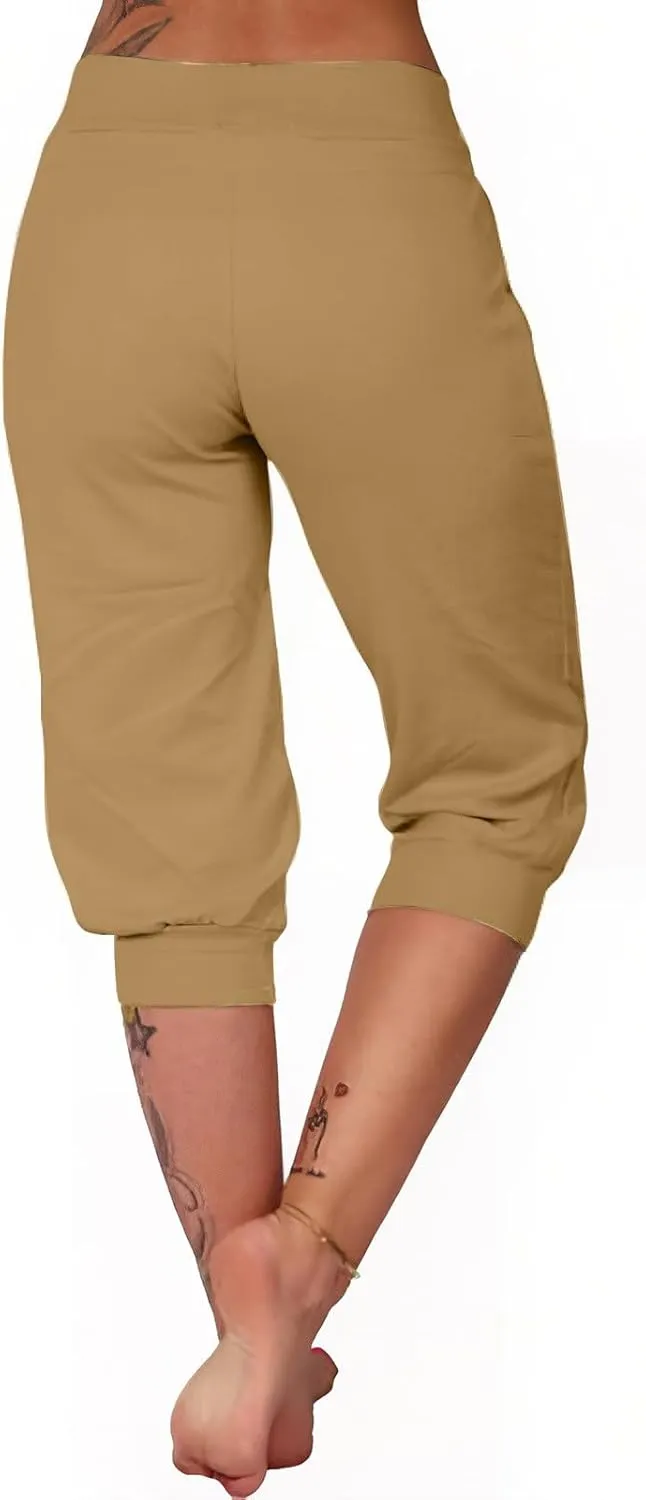 Capri Pants for Women High Waisted Drawstring Joggers Stretch Lightweight Casual Hiking Pant Capri with Pockets