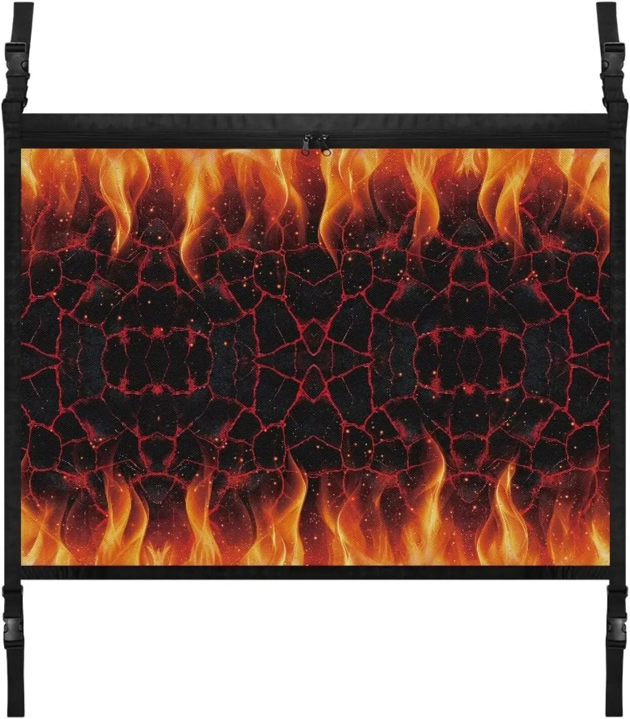Car Net Pocket Handbag Holder with Zipper for Car Ceiling, Fire Print Vehicle Roof Storage Bag Inside Mesh Large Capacity Bag, Car Accessories for Women Men