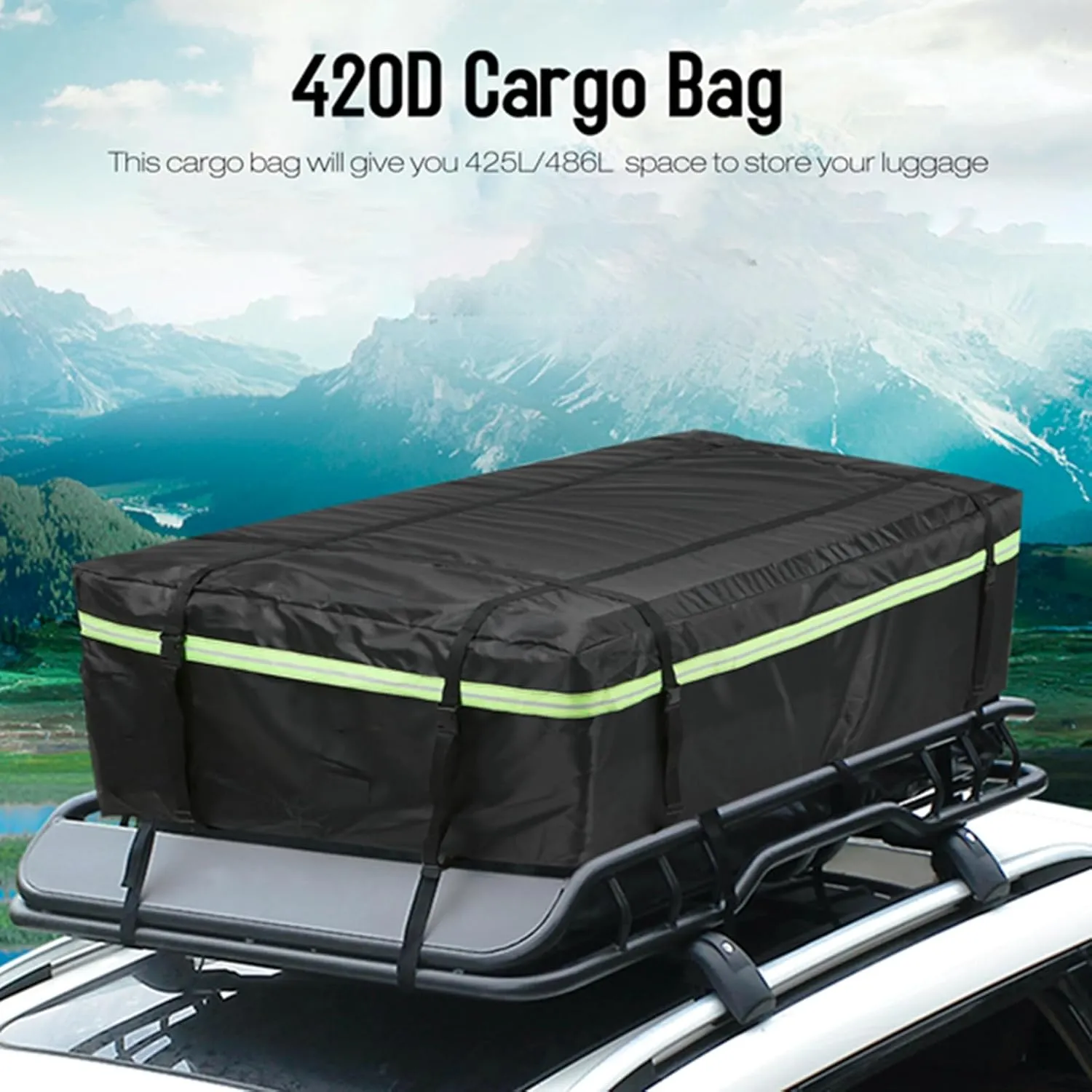 Car Roof Bag 425L/486L, Rooftop top Cargo Carrier Bag with Night Reflective Strip Universal Luggage Bag Storage Cube Bag for Travel Camping (L)