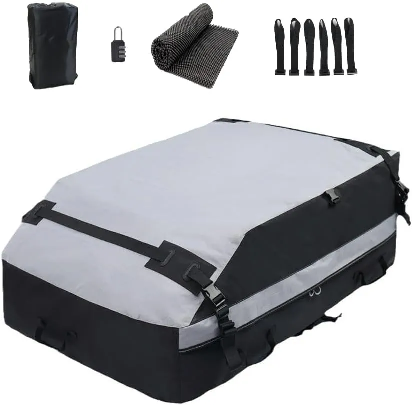 Car Roof Bag for Jeep Compass 2017-2020, Rooftop Cargo Carrier Roof Box Storagewith 6 Door Hooks, Combination Lock,B Gray