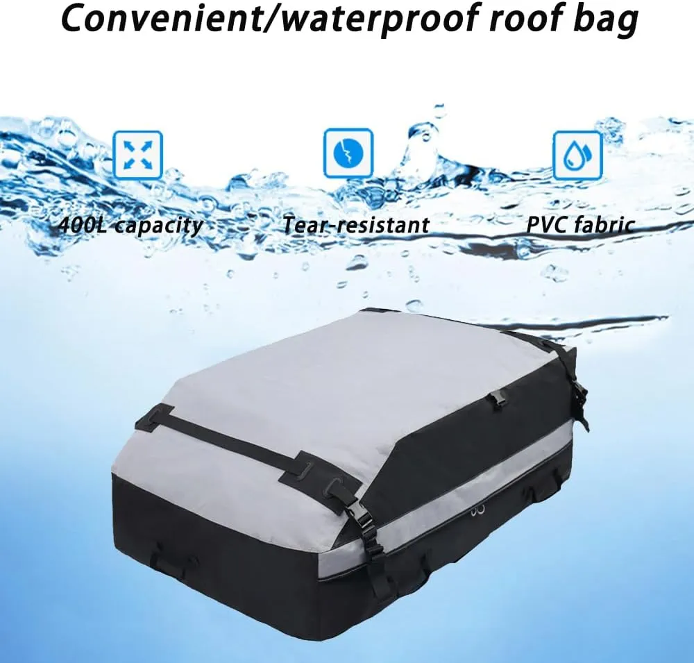 Car Roof Bag for Jeep Compass 2017-2020, Rooftop Cargo Carrier Roof Box Storagewith 6 Door Hooks, Combination Lock,B Gray