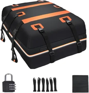 Car Roof Bag for Jeep Compass 2018-2022, Rooftop Cargo Carrier Roof Box Storagewith 6 Door Hooks, Combination Lock,A Orange