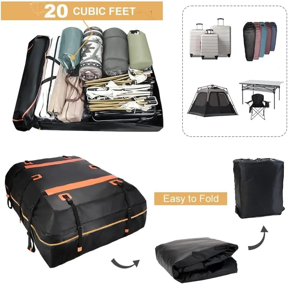 Car Roof Bag for Jeep Compass 2018-2022, Rooftop Cargo Carrier Roof Box Storagewith 6 Door Hooks, Combination Lock,A Orange