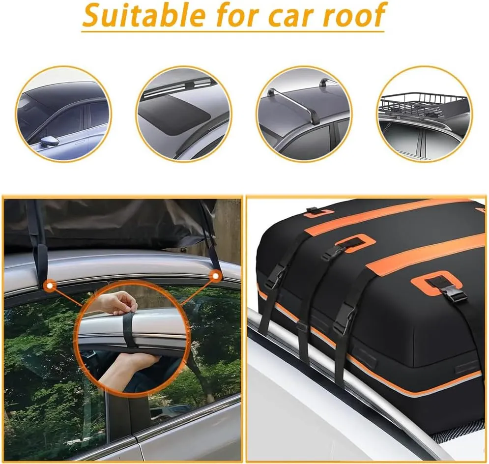 Car Roof Bag for Jeep Compass 2018-2022, Rooftop Cargo Carrier Roof Box Storagewith 6 Door Hooks, Combination Lock,A Orange