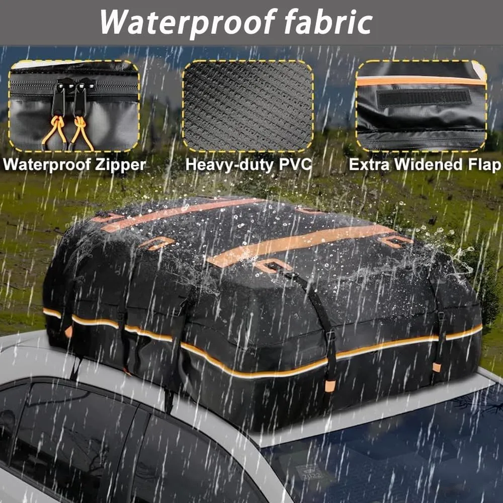Car Roof Bag for Jeep Compass 2018-2022, Rooftop Cargo Carrier Roof Box Storagewith 6 Door Hooks, Combination Lock,A Orange