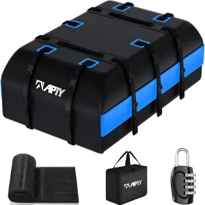 Car Rooftop Cargo Bag Carrier 21 Cubic Feet, Soft Roof Top Luggage Bag for All Vechicles with/Without Racks - with Waterproof Zip, Luggage Lock, Anti-Slip Mat, Door Hooks, Blue