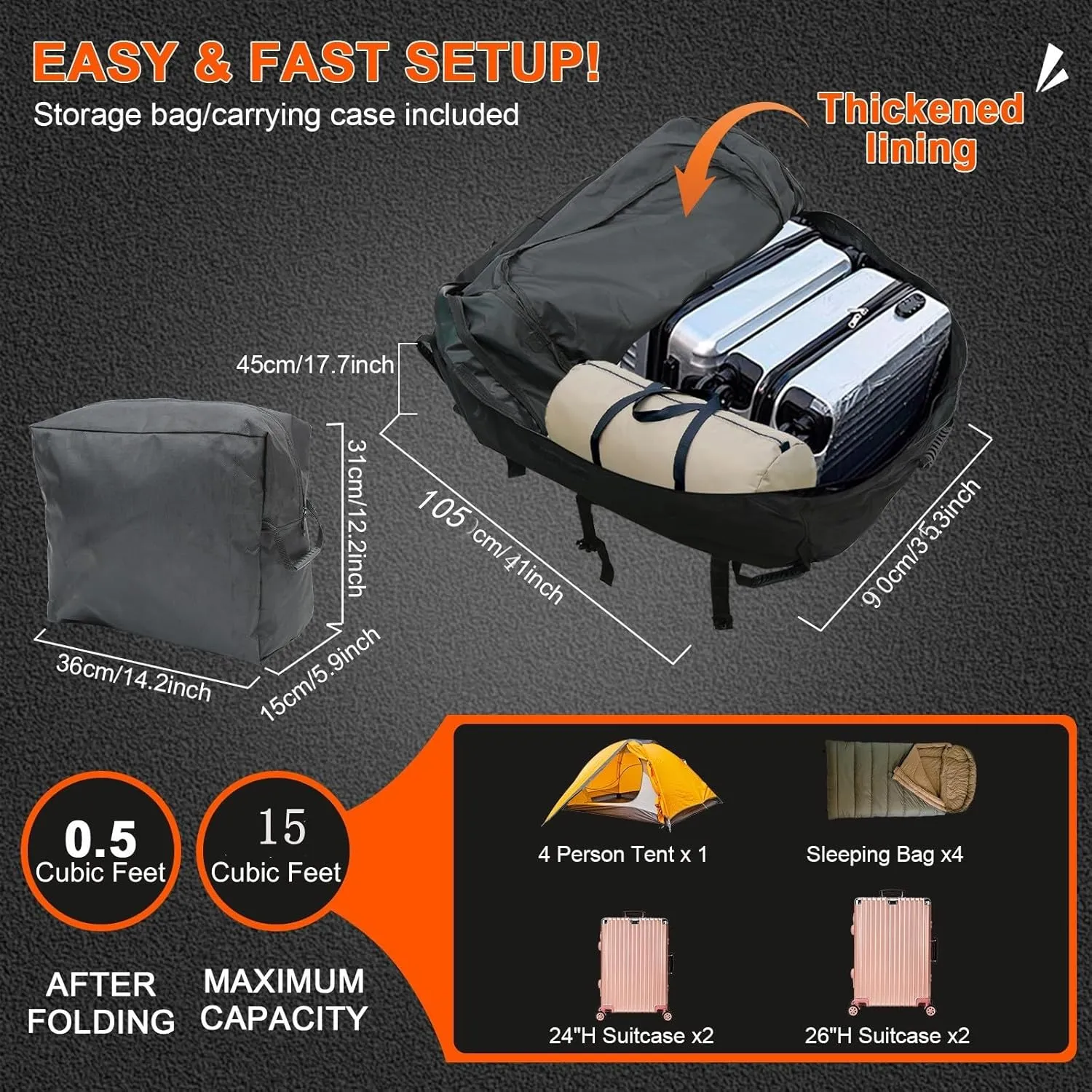 Car Rooftop Cargo Carrier Bag Waterproof Duty- Car Roof Top Carrier, Roof Top Carrying Bags 15 Cubic Feet