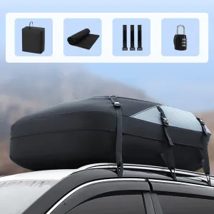 Car Rooftop Cargo Carrier Roof Bag, 20 Cubic Feet Waterproof Non-Slip Easy Installation Rooftop Cargo Carrier for All Top of Vehicle with/Without Rack Includes Topper Anti-Slip Mat
