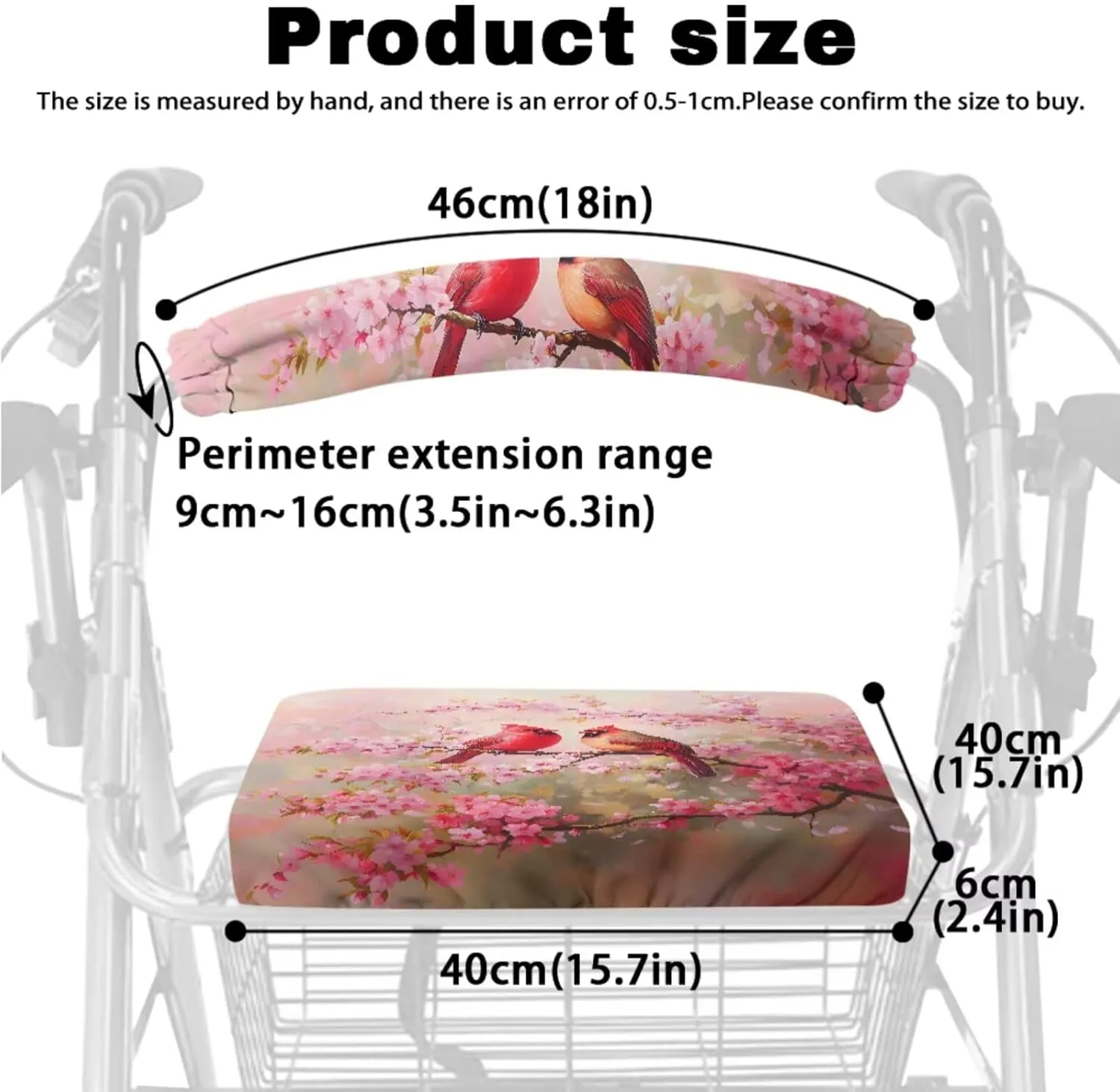 Cardigans Cherry Blossom 3Pcs Rollator Walker Decoration with Bag Seat and Backrest Covers for Ladies Walker Seat Cushion Cover Soft Rollator Walker Basket for Senior
