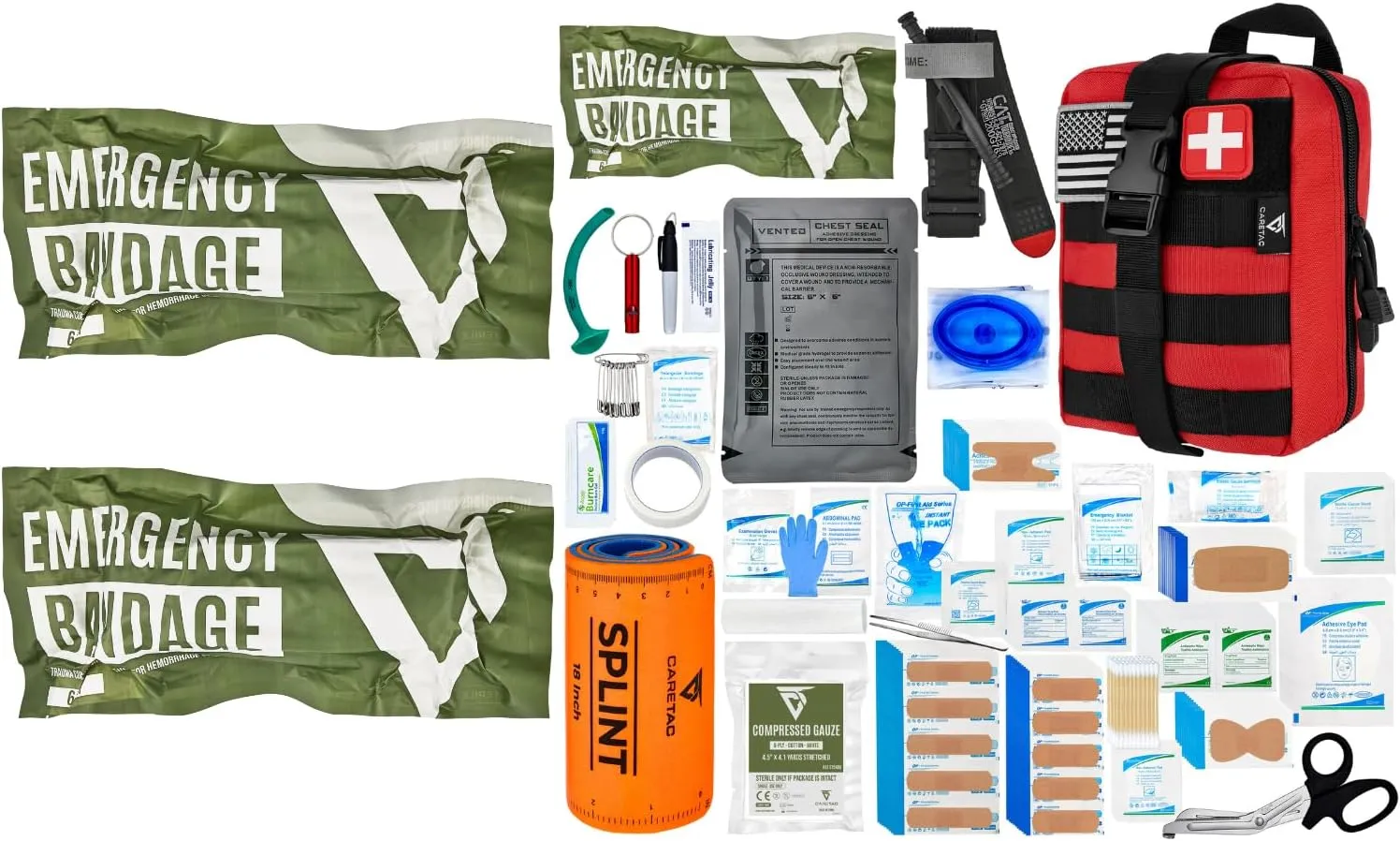 CareTac IFAK First Aid Kit with 2 Additional Emergency Israeli Bandages