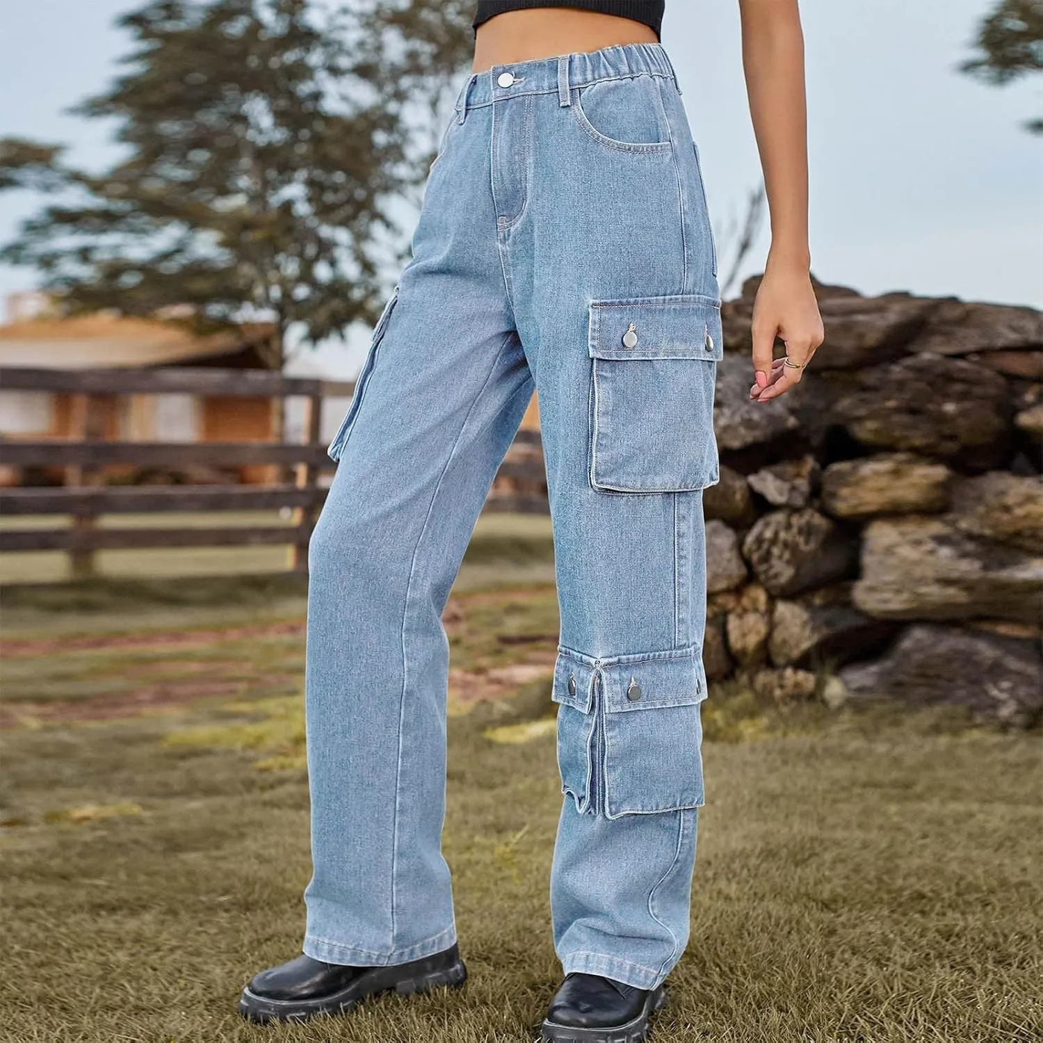 Cargo Pants Women Work Hightwaisted Straight Hiking Pants for Women 2024 Fall Denim Outdoor Casual Pants with Pockets