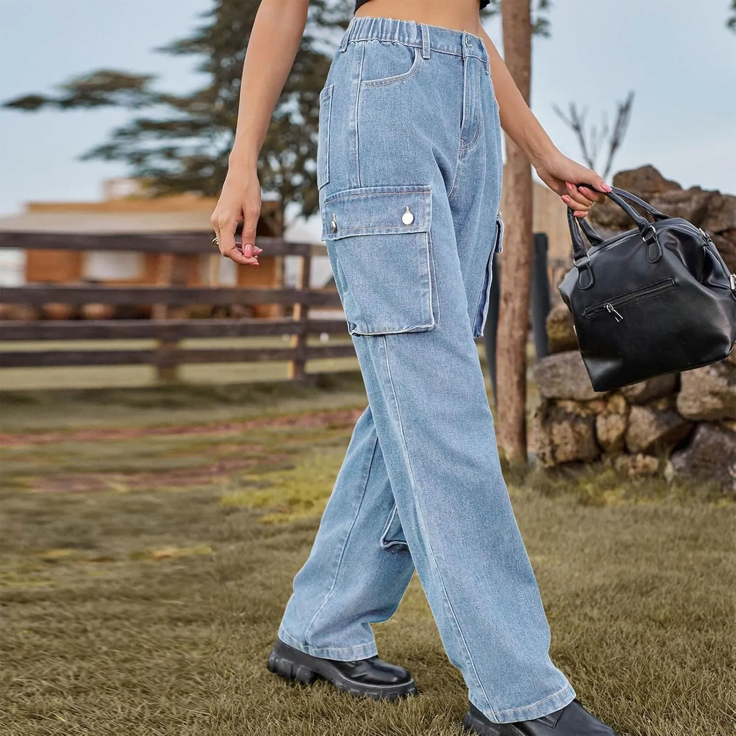 Cargo Pants Women Work Hightwaisted Straight Hiking Pants for Women 2024 Fall Denim Outdoor Casual Pants with Pockets