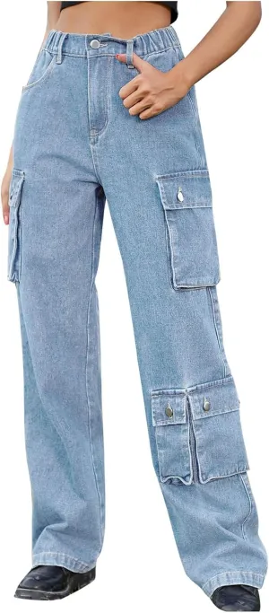 Cargo Pants Women Work Hightwaisted Straight Hiking Pants for Women 2024 Fall Denim Outdoor Casual Pants with Pockets