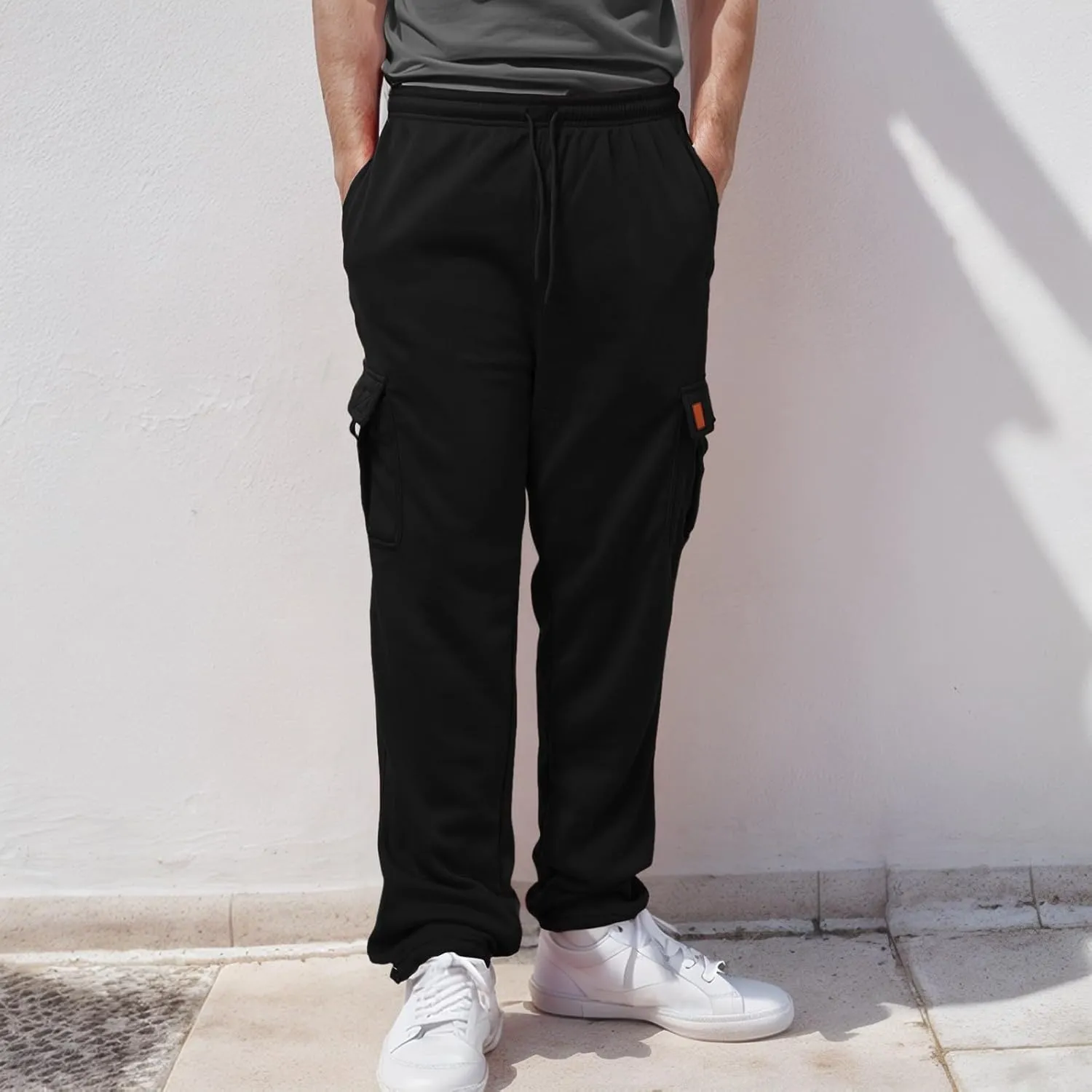 Cargo Sweatpants for Men Sports Casual Stretch Elastic Waist Drawstring Trousers Loose Fit Joggers with Pockets