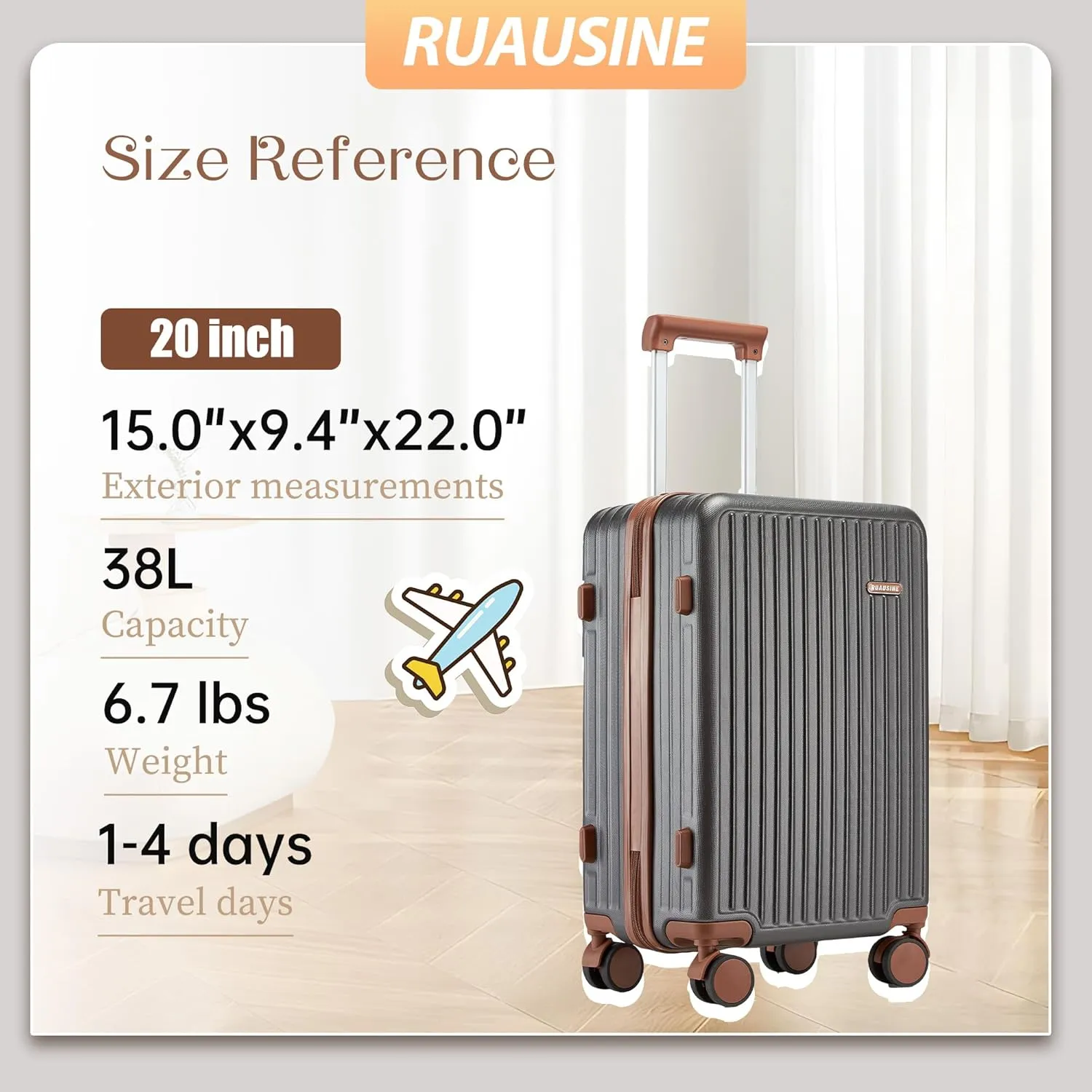 Carry on Luggage Airline Approved, Hardside Carry-on Suitcase with Spinner Wheels, Hard Shell Lightweight Small Travel Luggage with TSA Lock (Grey, 20 IN)