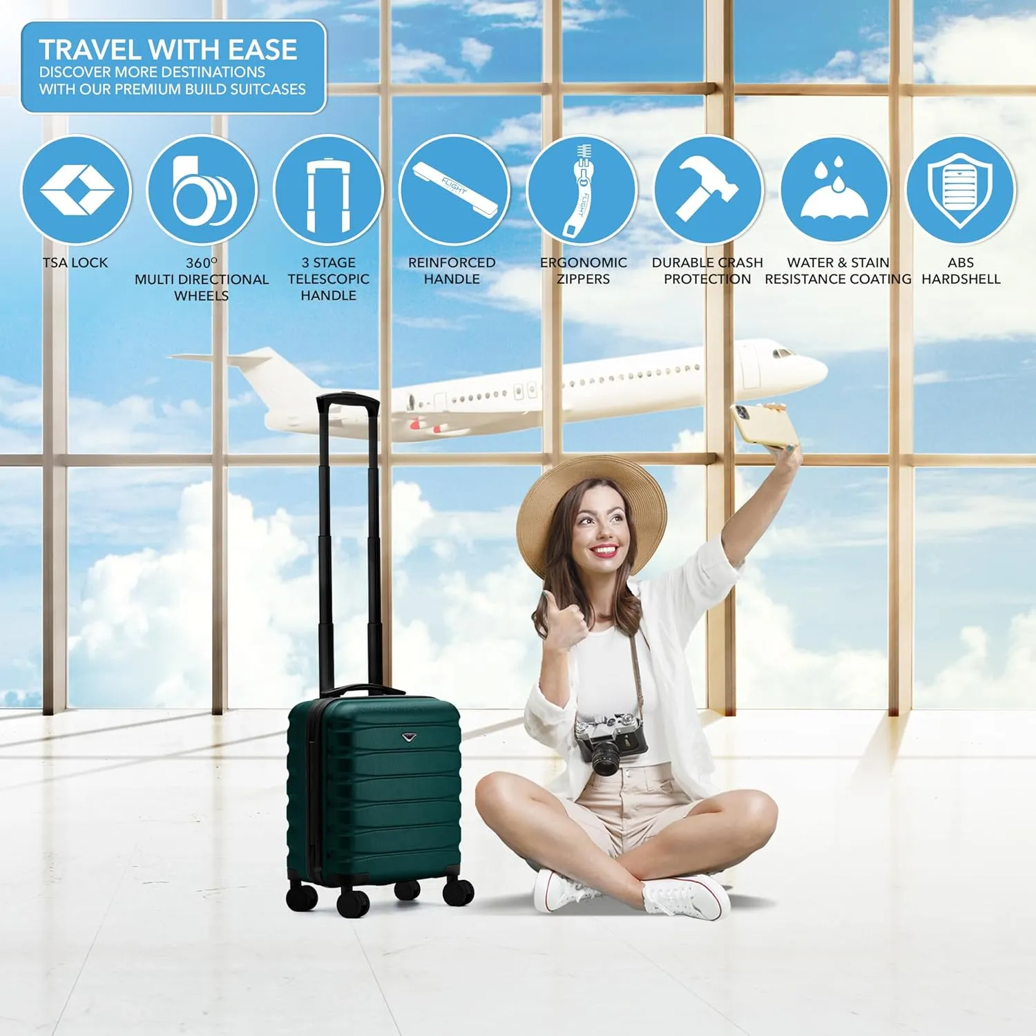 Carry On Suitcase 16.25x13.5x8 Hardside TSA Lock & USB Port Lightweight Luggage Silent Double Spinner Wheels Maximum Underseat Carry-On Bag For Virgin & South West Approved Airlines