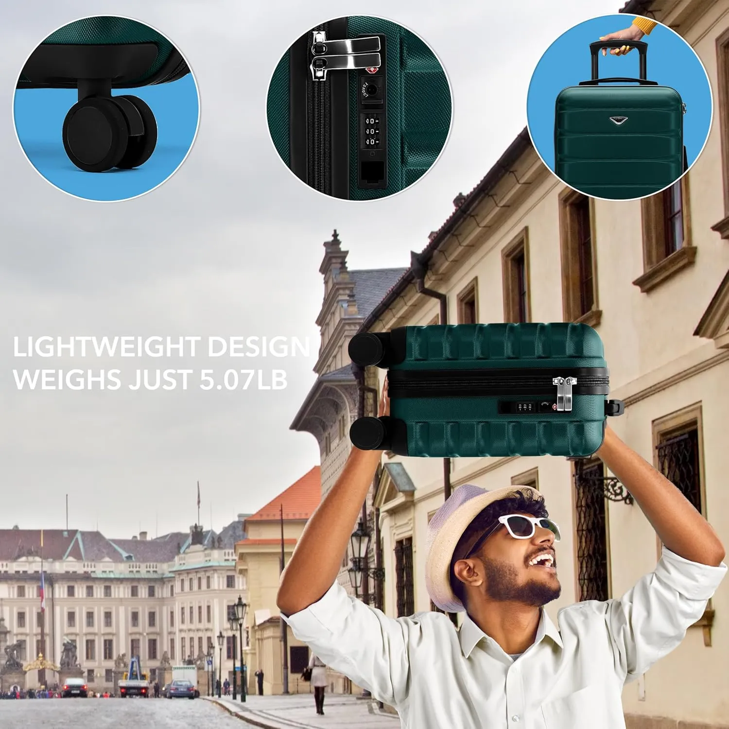 Carry On Suitcase 16.25x13.5x8 Hardside TSA Lock & USB Port Lightweight Luggage Silent Double Spinner Wheels Maximum Underseat Carry-On Bag For Virgin & South West Approved Airlines