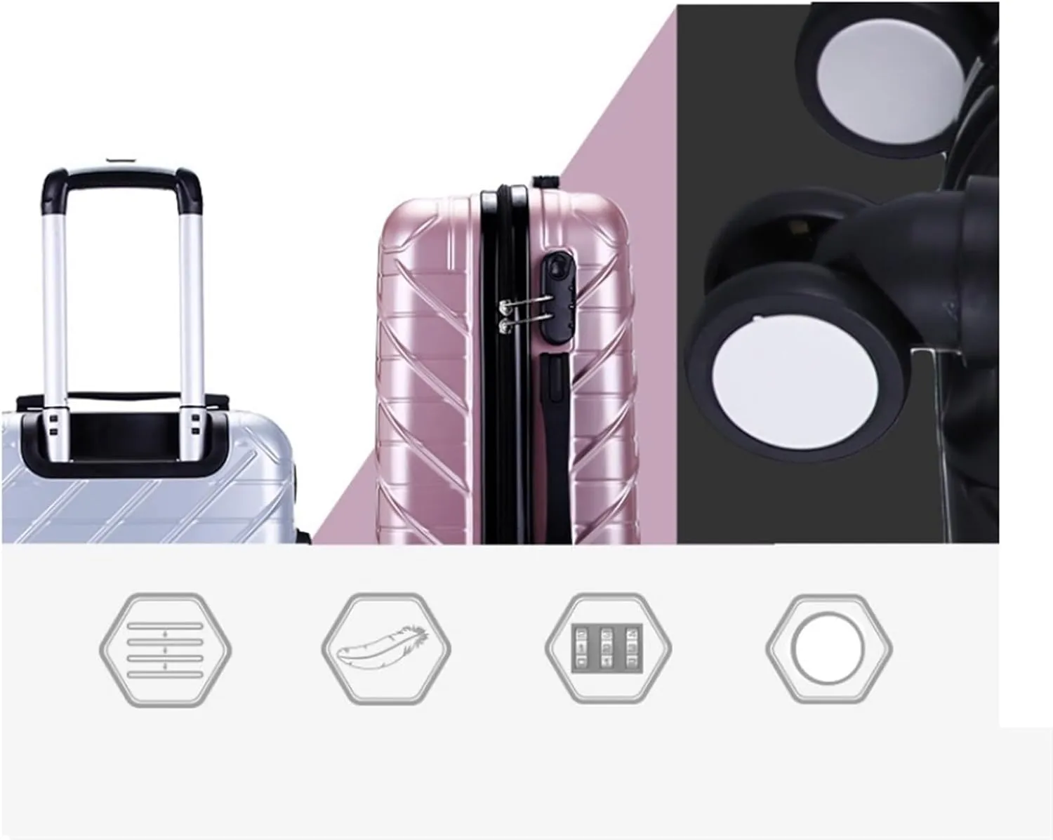 Carry-on Suitcase Luggage Carry On Luggage with Spinner Wheels Luggage Travel Suitcase Hardshell Lightweight Carry-on Suitcases Carry On Luggages,Sliver-24inch (Roze 20inch)