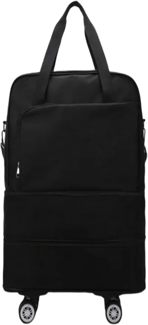 Carry-On with Spinner Wheels Rolling Duffle Bag with Wheels - Expandable & Foldable Travel Bag Water-Resistant Weekender Overnight Bag for Sports & Short Trips(Black)